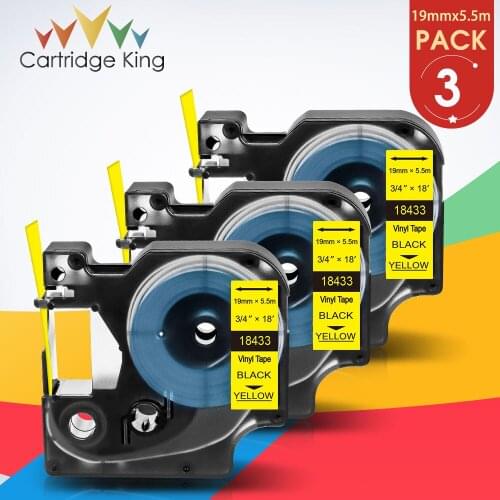 3PK 18433 19mm*5.5m Permanent Vinyl Label Tape Compatible for Dymo Rhino 4200 5000 5200 6000 Label Maker 19mm Black on Yellow