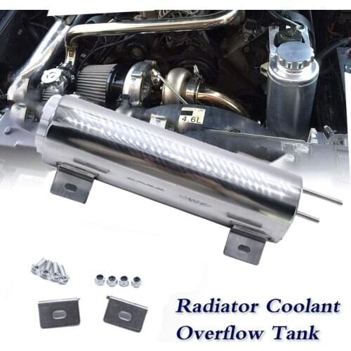 3x10 Inch 32 Oz Stainless Steel Polished Radiator Overflow Tank Bottle Catch Can Car Modification Cooling