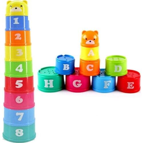 9pcs Piles Cup Colorful Baby Math Toy Cute Cup Toy Stacking Pile Up Cups Count Plastic ABS Number Letter Toy for Kids gift