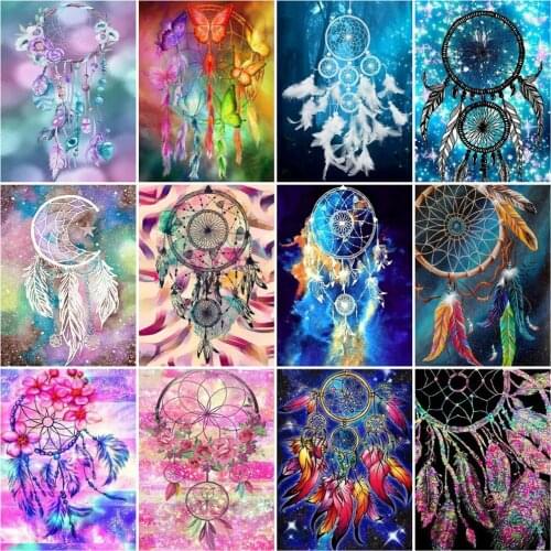 HUACAN Full Drill Diamond Painting Dreamcatcher Diamond Mosaic Scenery Cross Stitch Home Decoration Wall Stickers