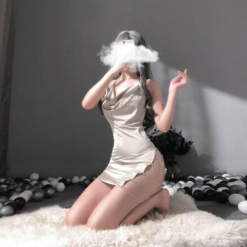 Satin Nightgowns Sleeveless Silk Lingerie Mini Dress Sexy Hot Erotic Backless Sleepwear Nightdress Womens Gown Nighty