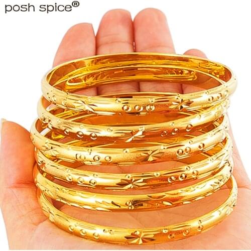 6mm 6pcs/lots Ethiopian Gold Bangle Bracelets Dubai Bangles for Women Middle East Arabia African Wedding Jewelry Gift