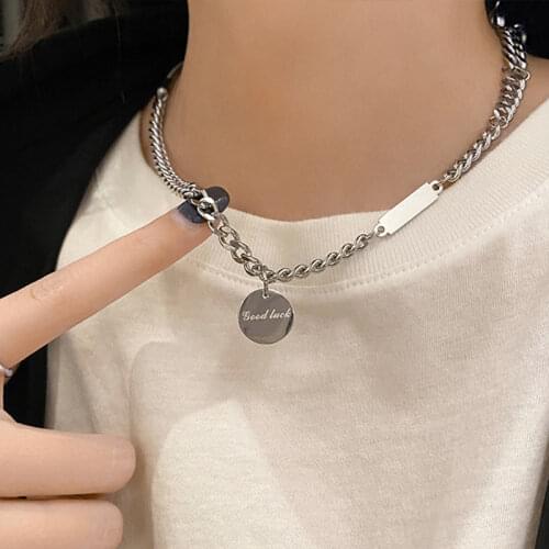 Letter Round Pendant Splicing Hip-hop Necklace Female Cool Tide Brand Clavicle Chain Temperament Wild Stainless Steel Neck Chain