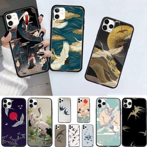 Swallows Cranes Birds art pattern luxury mobile Phone Case shell for iPhone 11 12 pro XS MAX 8 7 6 6S Plus X 5S SE 2020 XR