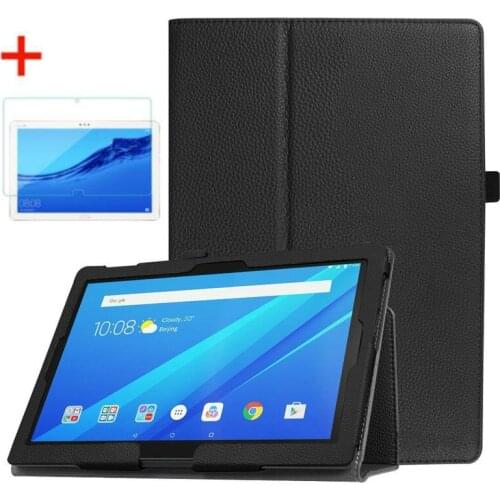 Folio PU Leather Smart Stand Case and Glass Cover For Lenovo Tab 4 10.0 Plus 2017 Case for Lenovo Tab 4 10 Tablet Case X304 X704