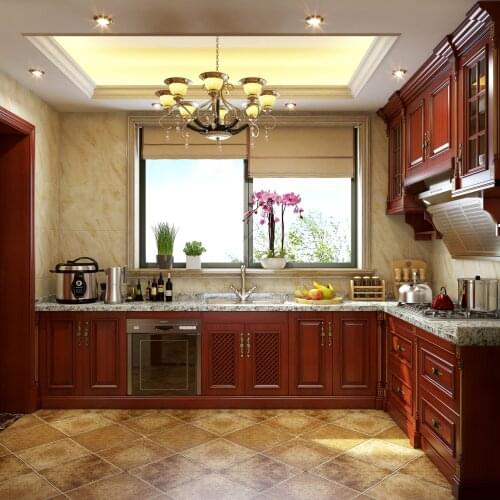 Home Luxury Furniture Classic Design French Style Real Timber Solid Wood Kitchen Cabinet