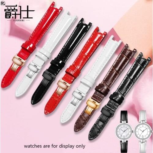 Geunuine leather strap black red brown watchband with butterfly buckle for Tissot 1853 T094.210A womens Cow leather bracelet