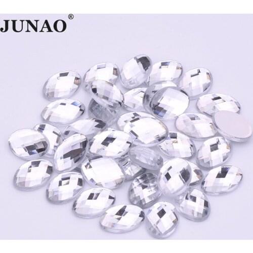JUNAO 13*18mm Clear Oval Shape Crystal Rhinestones Flatback Acrylic Strass Glue On Scrapbook Beads Stones For DIY Crafts
