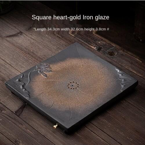 Square Heart Dry Pour Tea Tray Japanese-Style Large Water Storage and Drainage Dry Pour Tea Tray Ceramic Tray Saucer Tea Table