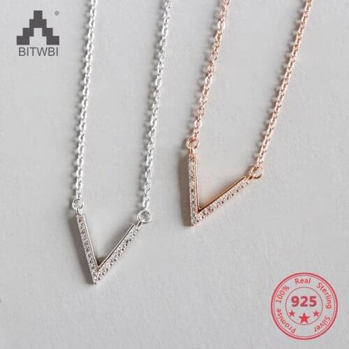 Hot Sale 100% 925 Sterling Silver Necklace Fashion Personality Minimalist Micro-inlaid Zircon V Shaped Pendant Clavicle Necklace