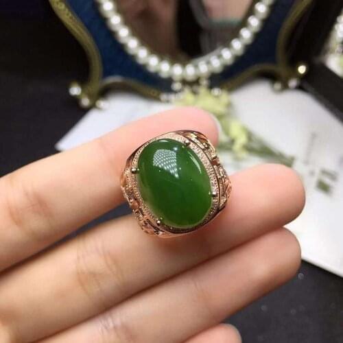 Man Ring Natural And Real Hetian Jade Man Ring 925 sterling silver Wholesales Fine jewelry Gem 12*16mm