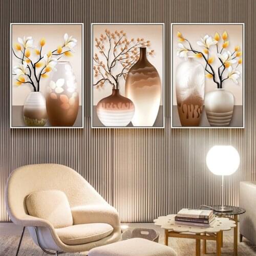 Canvas Painting Wall Art 3D Flower and Vase Poster and Prints European Style Living Room Pictures for Home Design Vintage Decor