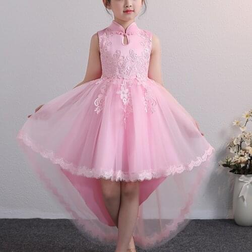 New Design Kids Dress For 4-12 Girls Wedding Party Tailing Tulle Elegant Princess Sleeveless Children’s Dresses TW1703
