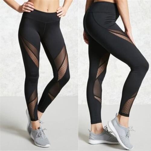 New Arrival Sportswear Mesh Patchwork Yoga Pants Women Leggins Female Elastic Pant Capri Women Fitness Yoga Pants Black