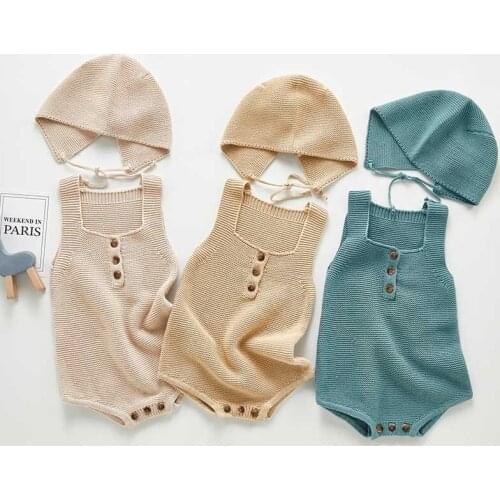 Autumn New Toddler Baby Girls Knitted Sleeveless Button Bodysuit Newborn Knit Jumpsuit Baby Girl Sweater With Hat Outfits