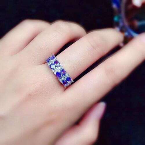 Dazzling Silver Gemstone Band Ring for Woman 3mm*4mm Natural Tanzanite Ring 925 Silver Tanzanite Jewelry Gift for Womann