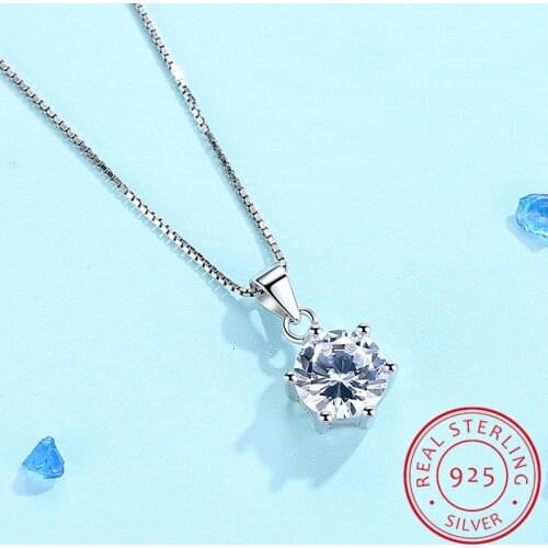 925 Sterling Silver Necklace AAA CZ Zirconia Pendant Necklace For Women Chain collares kolye Choker S-N46