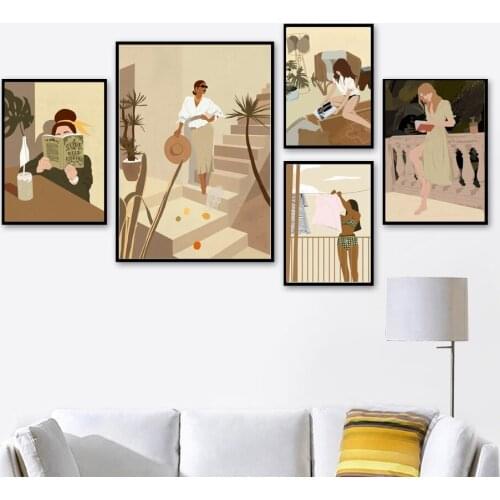 Fashion Girl Minimalist Wall Art Canvas Painting Nordic Vintage Posters And Prints Wall Pictures Home Decor