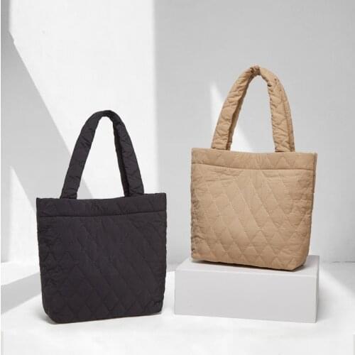 Casual Sapce Padded Quilted Women Bags Lingge Lady Handbags Waterproof Cotton Shoulder Bag Large Capacity Tote Bag 2021 Winter