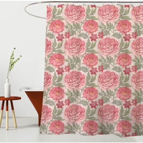 Pink Aesthetic Shower Curtain Flowers Tropical Waterproof Shower Curtain Polyester Plant Cortina Ducha Bath Accessories DE50YL