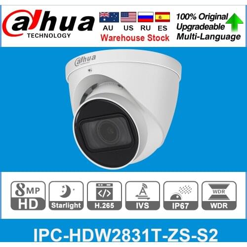 Dahua Original IPC-HDW2831T-ZS 8MP 4K 5X Zoom Vari-focal POE SD Card Slot H.265+ 40M IR IVS IP67 Starlight Eyeball IP Camera