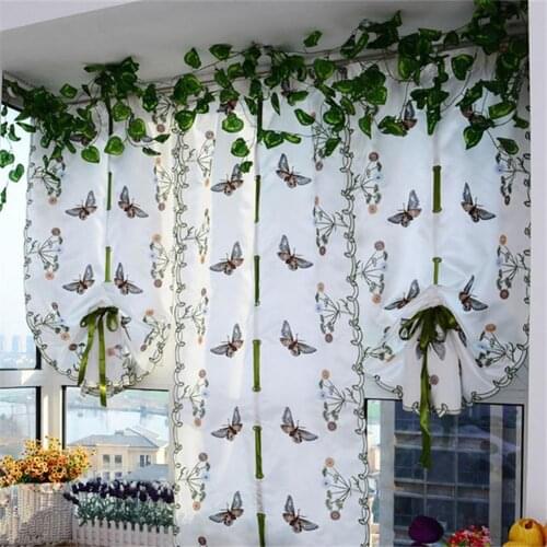 Curtain Butterfly Flower Embroidered Fan-shaped Chiffon Window Sheer for Living Room