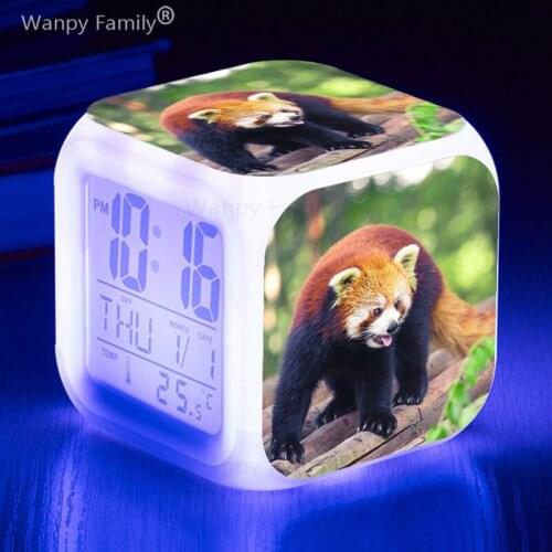 Very Cute Raccoon alarm clock 7 Color Glowing Multifunctio LED Alarm Clock Big screen Touch Sensing Digital Clock For kids gifts