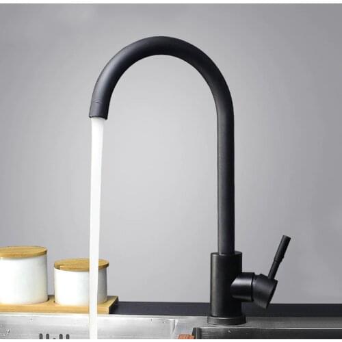 Kitchen Faucet Black Paint Stainless Steel Sink Vessel Tap 360 Degree Rotation Single Handle Cold and Hot Water Mixer Faucet