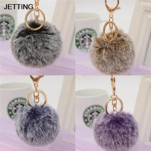 JETTING 1Pc White tip fur pom pom ball keychain 1 ball women bag key chains Car Styling Accessories Decoration