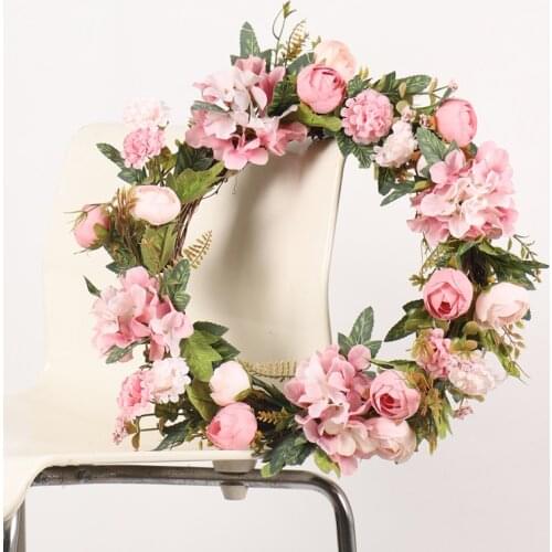 40cm Artificial Flower Rose Wreath Home Decor Hanging Garlands Front Door Window Romantic Rose Wedding Wreaths Flower Headband