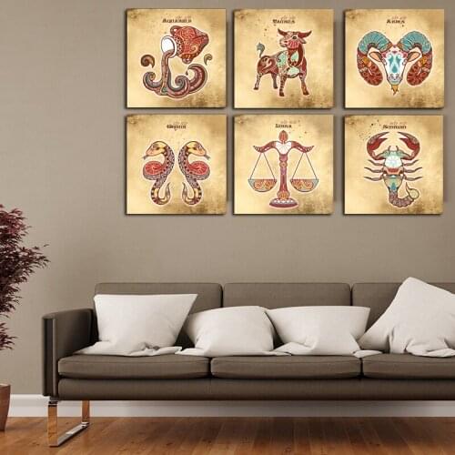 Vintage Twelve Constellation Abstract Canvas Painting Cafe Bar Poster Prints Nordic Minimalist Wall Picture Home Room Decoration