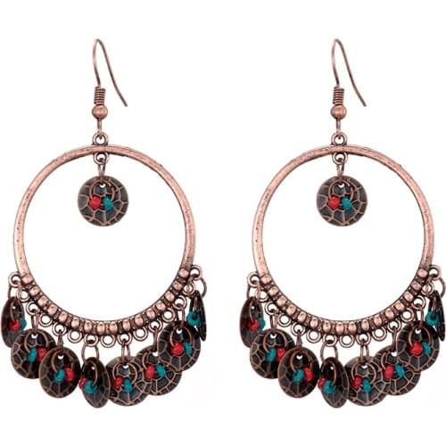 Vintage Round Beads Metal Tassel Earrings for Women Ethnic Antique Copper Bohemian Handmade Long Dangle Drop Earrings Jewelry