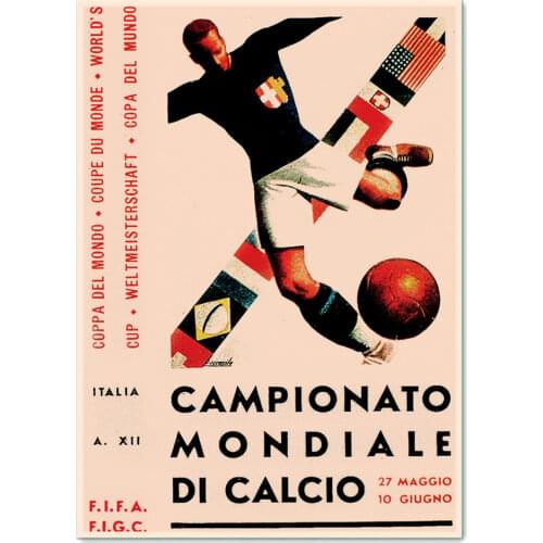 "Italy 1934 WORLD CUP" Vintage Football Posters Painting Wall Sticker Brown Retro Matte Kraft Paper Print Art Home Decoration
