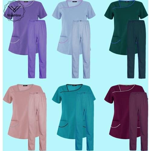 High Quality Solid Color Nursing Scrubs Women Uniforms Hospital Doctor Work Clothing Suits Elasticity Pet Clinic Nurse Workwear