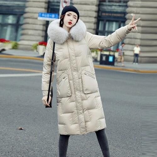 Huge Natural Raccoon Fox Fur Hooded 2021 Winter Long Down Coat Women Windproof White Duck Down Jacket