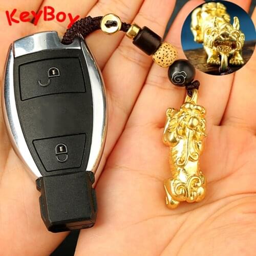 Golden Beast Pi Xiu Car Key Ring Hanging Jewelry Handmade Pure Brass Animal Pendant for Keychain Lucky Women Men Keyring Trinket