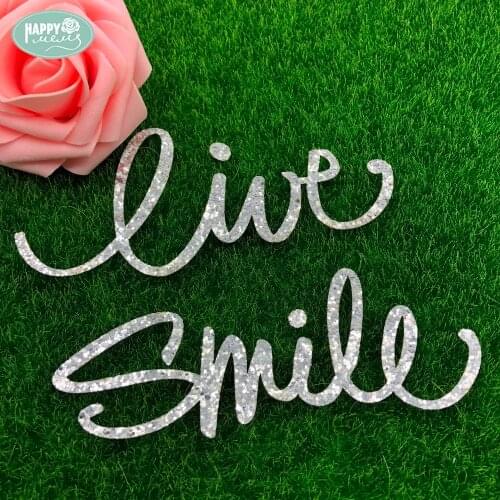 Happymems 1Pcs Live and Smile Iron On Patches Silver Glitter Iron On Patches For Art Clothes Decoration Iron On Patches