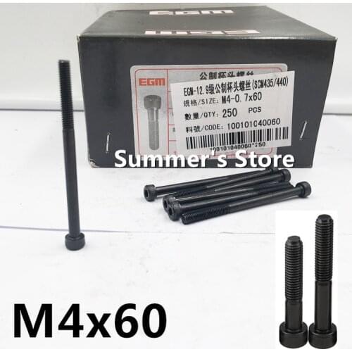 10pcs/lot DIN912 M4 Alloy Steel Hex Socket Head Cap Screw M4*60mm black long screw bolt