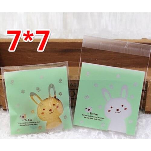 100pcs/lot Cookies Ziplock Bag Green Background Transparent Rabbit Flower Snack Food Candy Packaging Party Nougat Wrapper Bag