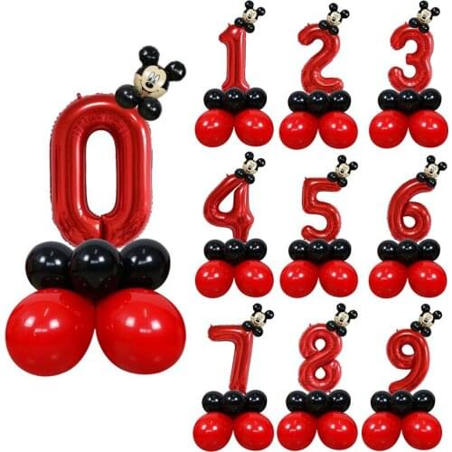 19pcs Red Mickey Minnie Children Baby Shower Birthday Anniversary Latex Aluminum Balloon Party Party Decoration Set Supplies