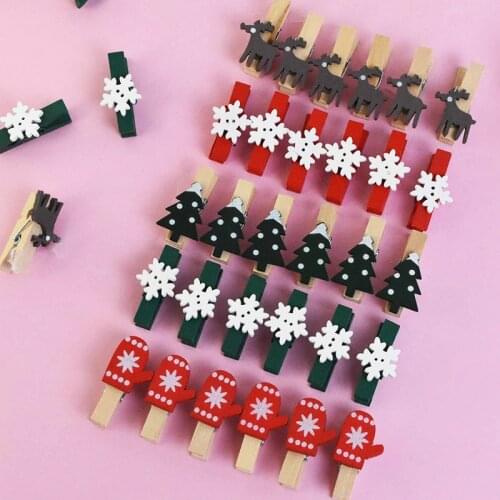 20Pcs/Lot Christmas Tree Elk Goves Wood Clips Snowflake Mini Wooden Clothes Photo Frame Paper Peg Pin Clothespin Craft Clips