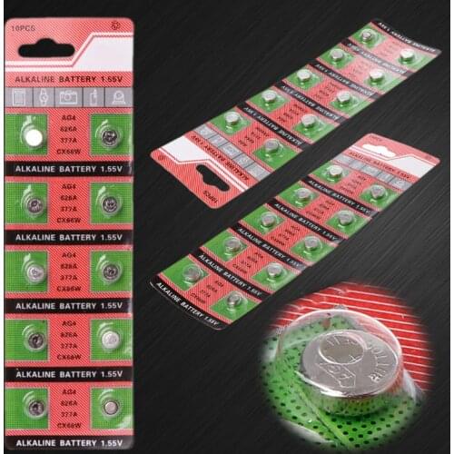 2021 New 10PCS Watch Coin Battery AG4 377A 377 LR626 SR626SW SR66 LR66 Button Cell Batteries Toys Remote Camera N7MC