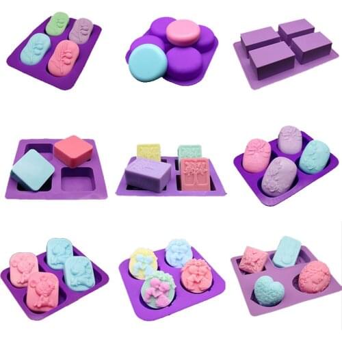 4 Cavity Round Square Flower Soap Molds Handmade Soap Making Cake Aroma Resin Molds Ice Cubes Chocolate Cake Decorating Tools