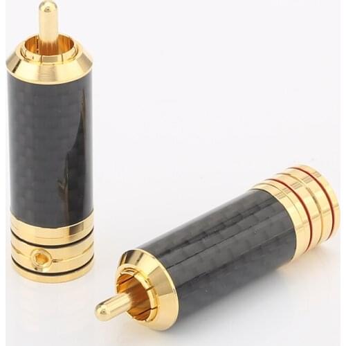 4PCS Audiocrast R006 Copper 24k Gold Plated Carbon Fiber RCA Plug Solder CONNECTOR