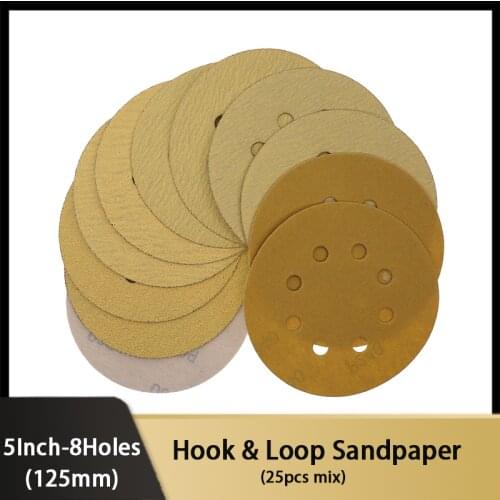 5-Inch 8-Hole Round Sand Paper 80 120 150 400 800 Grit Sanding Discs, 25PCS Orbital Sander Sandpaper, Hook-and-Loop