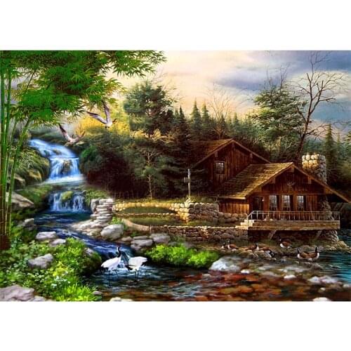 Full Square/Round Drill 5D DIY Diamond Painting "house waterfall forest" 3D Embroidery Cross Stitch 5D Rhinestone Decor Gift
