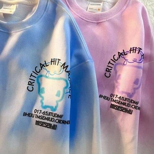White Blue Tie Dye E Girl Aesthetic Sweatshrit Letter Printing Kawaii Clothing Oversized Harajuku Fashion Teens Long Sleeve Tops