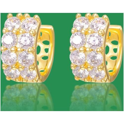 Shiny 2 Row Round Cubic Zirconia Earrings 24K Gold Plated Hollow Small Hoop Earrings for Women Trendy Party Jewelry Gift