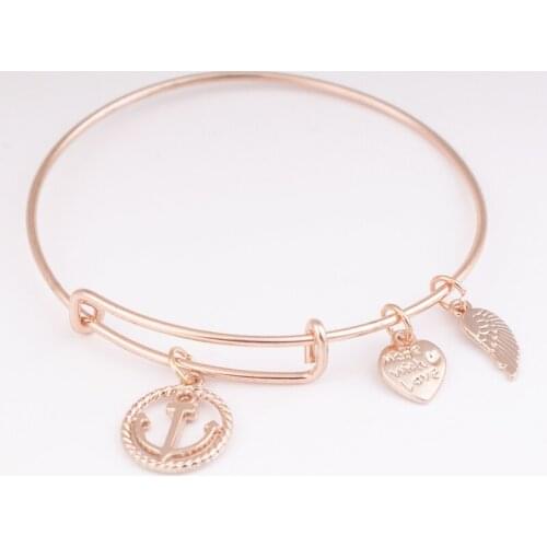 Rose gold made with love wing Bangles Wholesale adjustable DIY Bracelet AA235