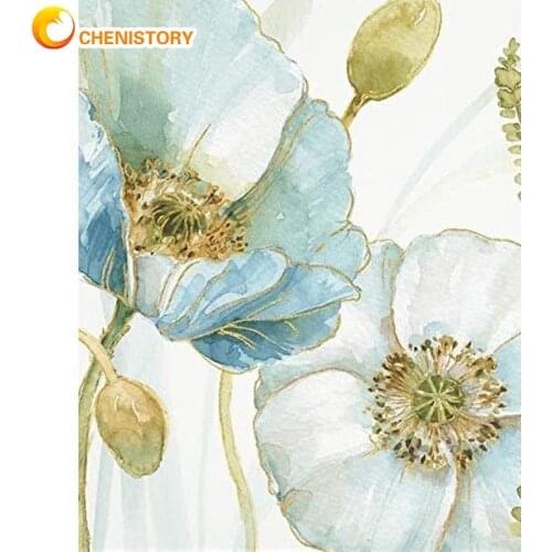 CHENISTORY Blue White Flower Painting By Numbers Kits Handmade DIY Artcraft Unique Gift For Adults 60x75 Frame On Canvas Wall Ar